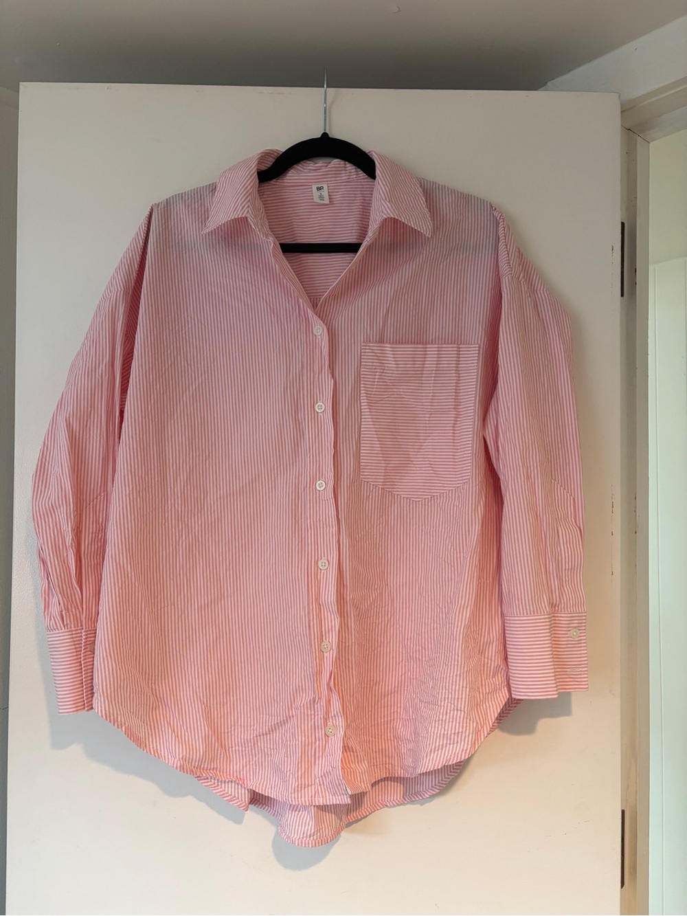bp Pink and White Striped Casual Button-Down Shirt